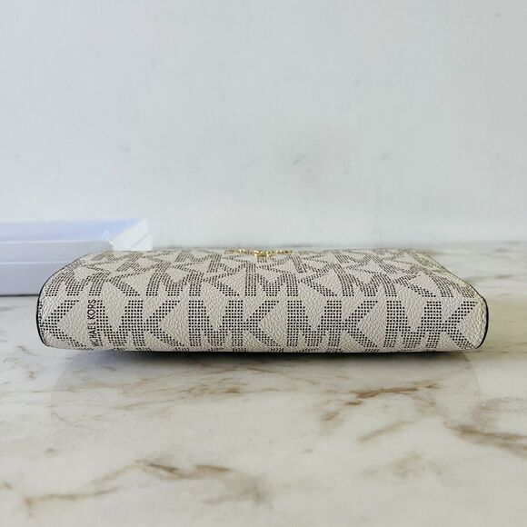 MICHAEL KORS Jet Set Charm Vanilla Lugg Logo Print Top Zip Continental Wallet - Picture 4 of 10
